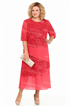 2021 Watermelon Mother Of The Bride Dress Mid-Calf Plus Size Women's Dress nmo-729-5
