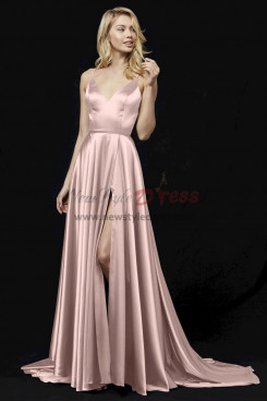 2023 Dressy Rose Water Spaghetti Evening Dresses, Gorgeous Slit Wedding Party Dresses with Brush Train pds-0056-1