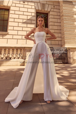 2023 Elegant Strapless Bridal Jumpsuits Disassemble Brush Train, Glamorous Wedding Jumpsuits bjp-0065-1