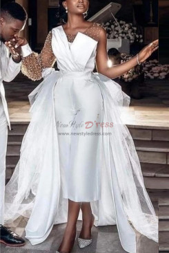 2023 Elegant Wedding Jumpsuit with Detachable Sheer Train, Fashion Bridal Jumpsuit bjp-0012