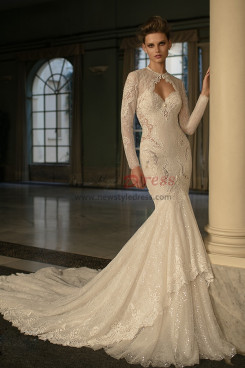 2023 long sleeves lace jacket mermaid wedding dresses, mermaid sweetheart neckline bride dresses bds-0004