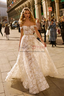 2023 Off the Shoulder Lace Wedding Dresses, Gorgeous Bride Dresses with chapel train bds-0012