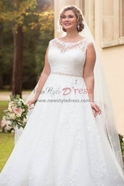 2023 Plus Size A-line Lace Wedding Dresses, Empire Lace Up Cap Sleeves Bride Dresses bds-0041