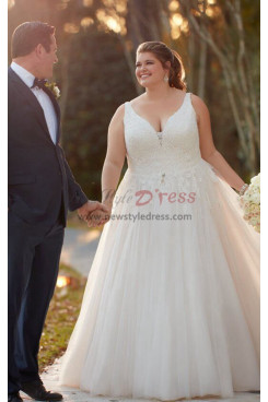 2023 Plus Size A-line Wedding Dresses, Gorgeous Lace Up V-neck Bride Dresses bds-0033