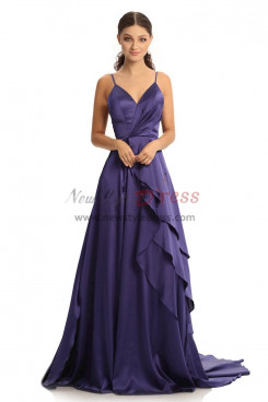 2023 Spaghetti Midnight Violet Bridesmaids Dresses, Regency Sweetheart Glamorous Wedding Party Dresses With Brush Train pds-0007-4