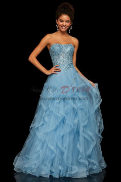 2023 Spring Strapless A-Line Ruched Prom Dresses, Ocean Blue Hand Beading Wedding Party Dresses pds-0002-2