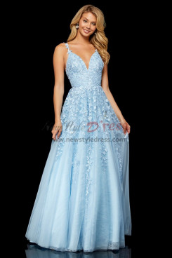 2023 Spring Sweetheart Prom Dresses,Sky Blue Lace Wedding Party Dresses pds-0033-2