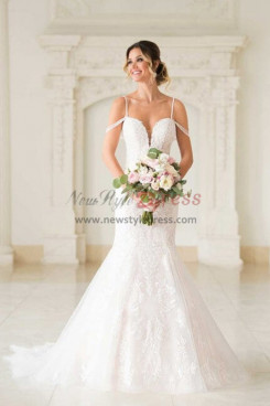 2023 V-neck Sheath Wedding Dresses, Glamorous Lace Bride Dresses Sweep Train bds-0044