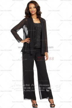 Black mother of the wedding pants suits with Sequins vest nmo-043