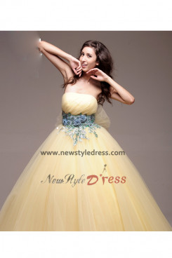Champagne Strapless ball gown under 200 Quinceanera Dresses Sashes with flower nq-015