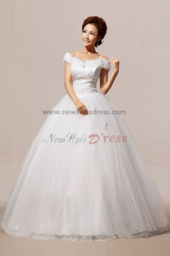 Chest Appliques Portait Ball Gown Tulle Off-the-shoulder Wedding Dresses nw-0053 