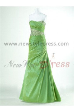Chest with beading and Pleat Floor-Length Green and Watermelon Red Sheath Evening dresses np-0037