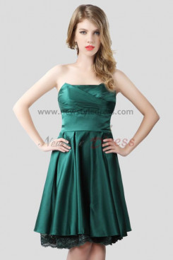 Dark Green Strapless Knee-Length Bridesmaids Dresses nm-0226