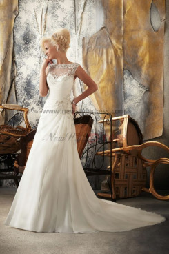 Discount Bateau a-line lace tulle Glamorous Sweep Train wedding dress nw-0230