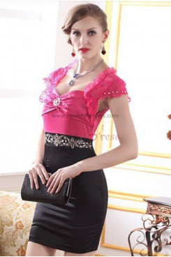 New Arrival Elegant Sweetheart Sheath Chest With beading Above The Waist Fuchsia/White Prom Dresses nm-0254