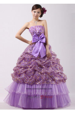 Grape Floor-Length Tiered Ruched Sequins Quinceanera Dresses Waist With bow nq-016