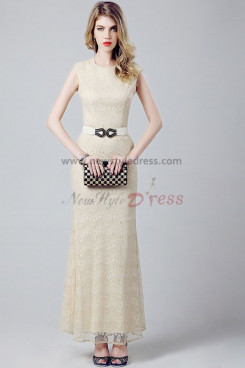 Ivory Jewel Sheath Hand Beading lace Appliques Hot Sale Prom Dresses np-0281