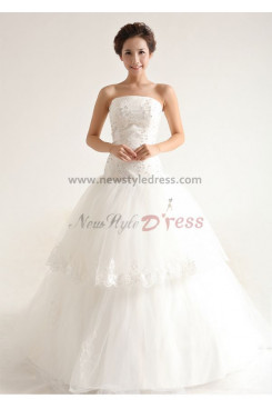 Lace Strapless Court Train Hand-beading Tiered Back Design Zipper-Up Wedding Dresses nw-0095