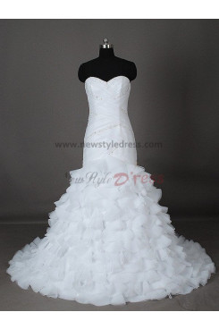 A-Line Elegant Lace Up Tassel Organza Beading Summer Tiered wedding dresses nw-0011