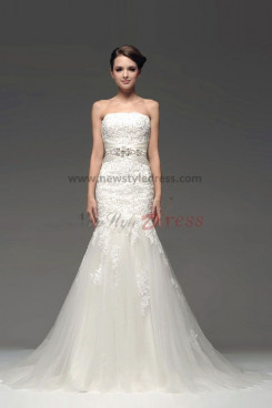 Mermaid High Collar Hand beading Lace Chapel Train Wedding Dresses with Crystal Belt nw-0229
