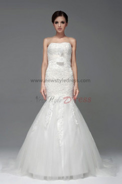 Mermaid beading bow Lace Wedding under $200 Dresses Discount nw-0216