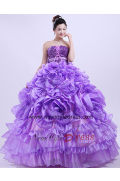 New Style Strapless Floor-Length ball gown Cheap violet flower Sequins Quinceanera Dresses nq-002