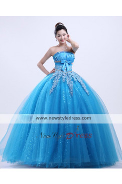 Ocean blue Ball Gown beautiful Bow Chest Appliques Quinceanera Dresses under 200 nq-001