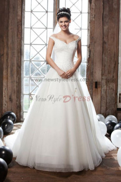 Off the Shoulder a line tulle Beaded Glamorous wedding dress nw-0257
