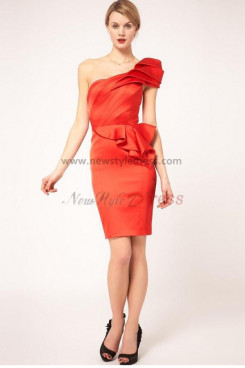 One Shoulder Sheath Sexy Watermelon Red Ruched Party Dresses nm-0036
