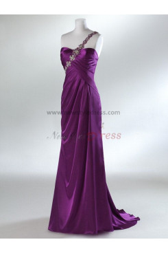 One Shoulder Sweep/Brush Train Taffeta Chest with pleats red Evening Dresses np-0002