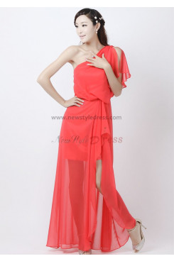 One Shoulder Watermelon red Chiffon Prom Dresses np-0181