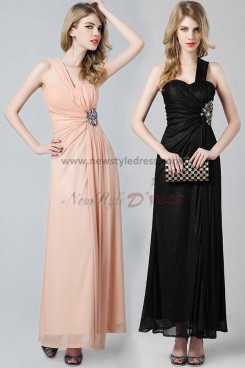 One Shoulder flesh pink/black Bronzing fabric Side slits sexy prom dress np-0355