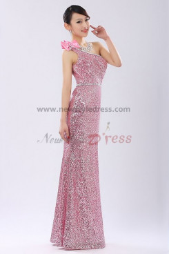 One Shoulder red Sequins Sheath Prom Dresses customize np-0271
