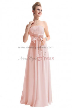 Pink Chiffon Bow long Bridesmaids Dresses Under 150 np-0184
