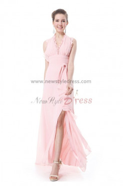 Pink Chiffon Halter Split Front New Style  Prom Dresses np-0194