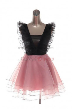 Pink Modern V-neck Satin Organza Summer Tiered new style Party Dresses