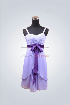 Purple Draped Spaghetti Tiered Zipper-Up Waist with a bow Homecoming dresses nm-0011