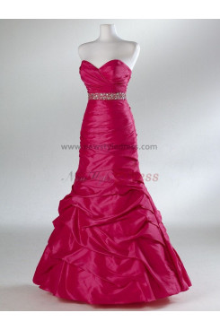 Rose Red and Silver waist Crystal Sweetheart Ball Gown Classic Overall Creases Prom Dresses np-0100