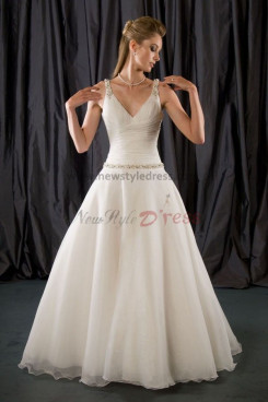 Sashes With Glass Drill Tank V-neck High-low a-line Princess Sweep Train wedding dress nw-0205