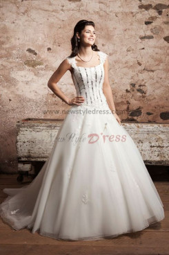 Scoop ball gown Multilayer tulle wedding dress Sashes With lace nw-0246