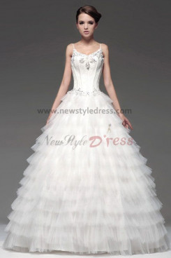 Spaghetti Hand beading Ball Gown Tulle Tiered Wedding Dresses nw-0104