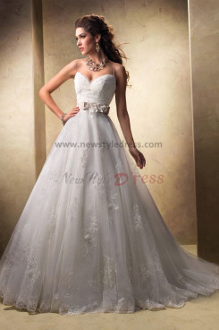 Spaghetti Sweetheart lace Appliques Discount wedding dress Waist With flower nw-0254