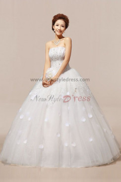Strapless Floor-Length Appliques Ball Gown Gorgeous Crystal flower wedding Dresses nw-0058 