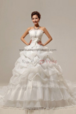 Strapless Ruffles Cathedral Train Elegant Sequins Organza wrinkles Wedding Dresses nw-0063