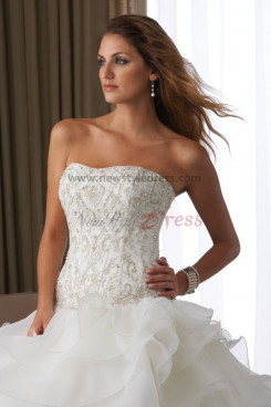 Sweetheart Chest beading Ruched Elegant Chapel Train wedding dress under 200 nw-0121