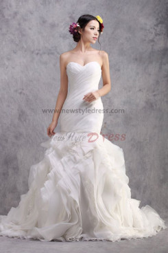Ruffles Sheath Mermaid Glass Drill Sashes Lace Up Glamorous Wedding Dresses nw-0200