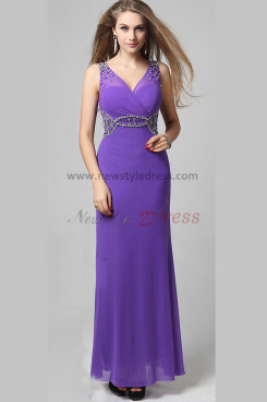 Tank purple Embroidery Crystal Neckline Ankle-Length Evening Dresses np-0293