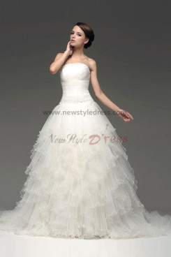 New Arrival Ball Gown Tiered Ruched Tulle Chapel Train Wedding Dresses nw-0107