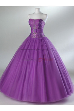 Tulle Strapless A-Line Princess Glamorous Navy blue or Fuchsia Sequins Chest Appliques Ankle-Length Prom Dresses np-0082