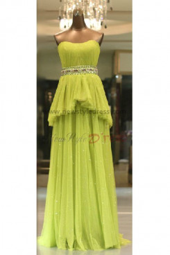 Tulle Strapless Empire Elegant Chest With beading Tiered Green Prom Dresses np-0109